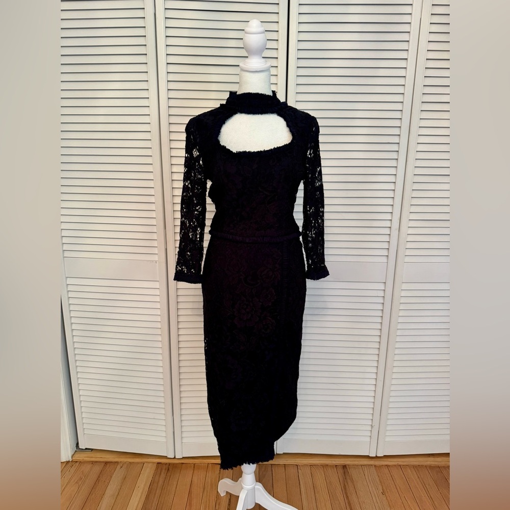 ALEXIS Lace Pattern Midi Length Black Dress Size S Women's Luxury Dresses